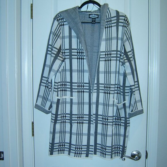 Oliver Open Front Cardigan Gray Black Plaid Sweater Coat Jacket. Size L - Picture 1 of 4